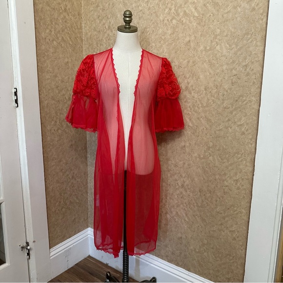 tres chic | Intimates & Sleepwear | Vtg 8s 90s Bright Red Sheer See ...